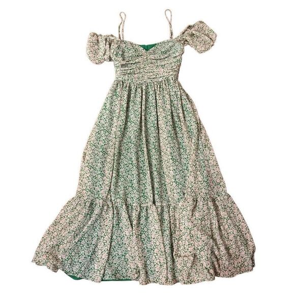 Bardot Fauna Midi Dress Green Pink Floral Size 2 XS - Picture 7 of 8